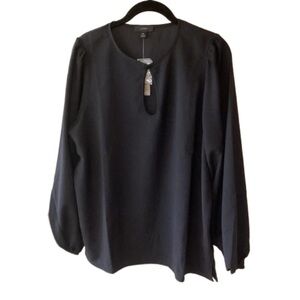 NEW J. Crew Tall Black Puff-Sleeve Satin-Back Crepe Top MT